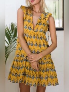 Emerson Fry India Collection Angel Mini Dress Big Marigold Yellow Size XS/S